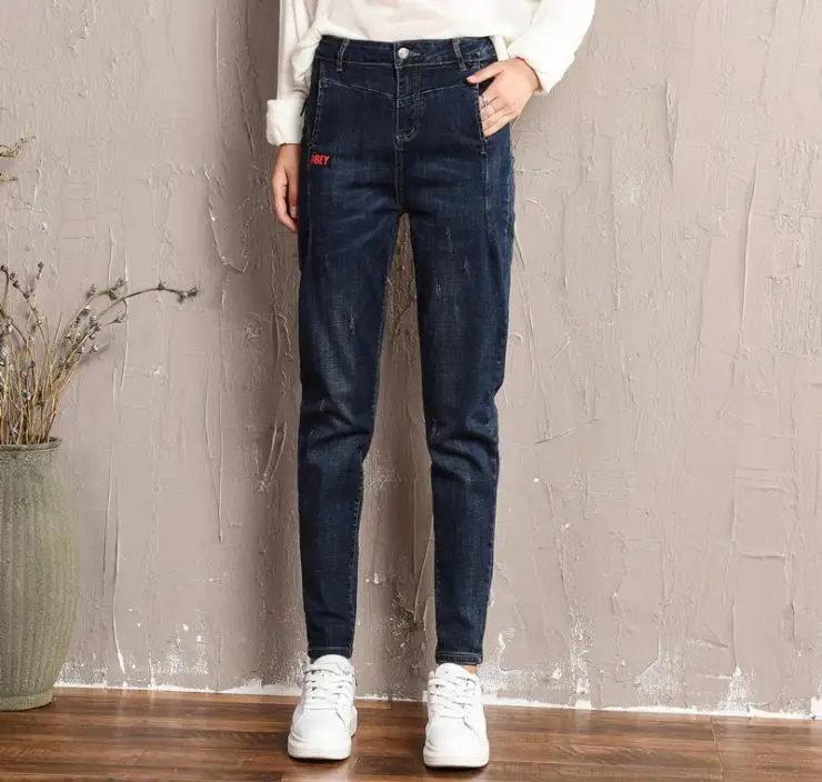 

Women's 2018 autumn new high elastic slim jeans Harlan trousers