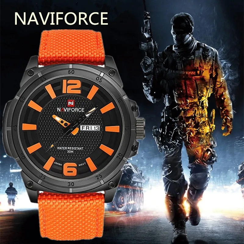NAVIFORCE мужские роскошные часы военные часы Мужские кварцевые наручные часы спортивные часы Брендовые мужские повседневные нейлоновые часы 9066