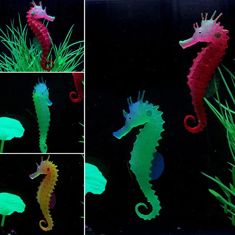 

Aquarium Silicone Artificial Glowing Sea Horse Ornament Fish Tank Luminous Hippocampus Jellyfish Vivid Decoration Eco-friendly