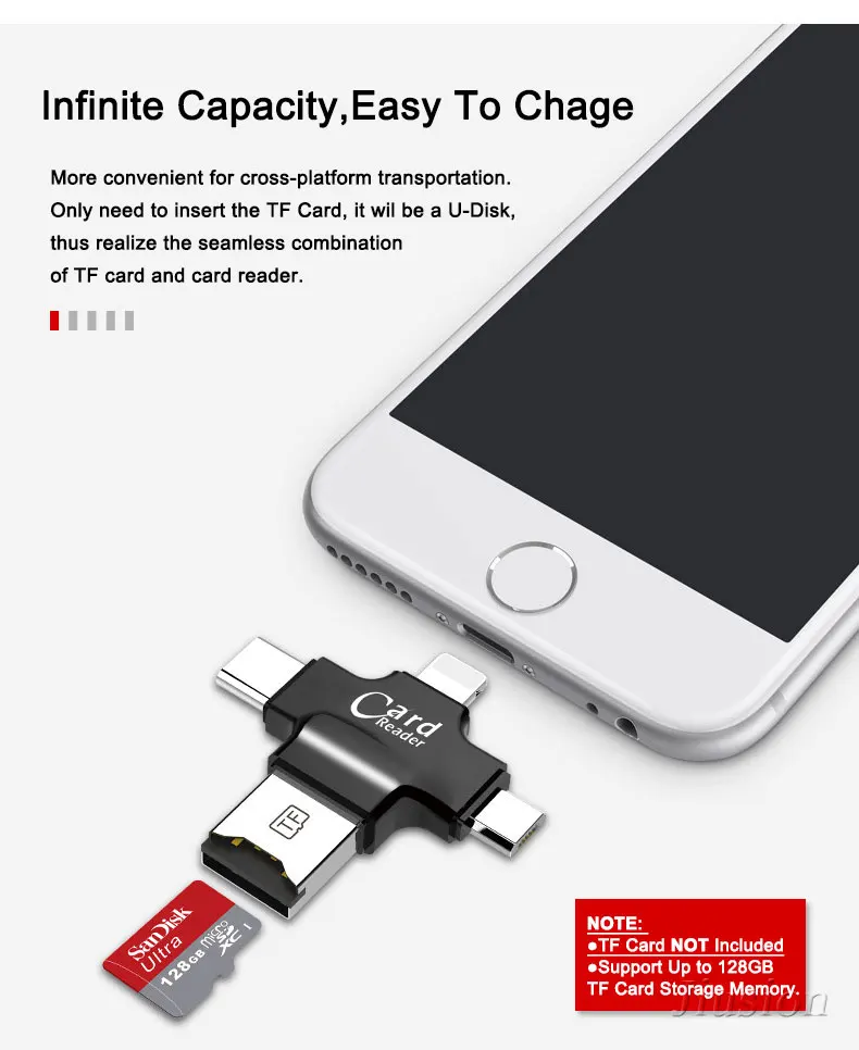 Устройство для чтения SD карт Mini Multi Port Type C/Light ning/PC/OTG Iphone Samsung адаптер Micro USB