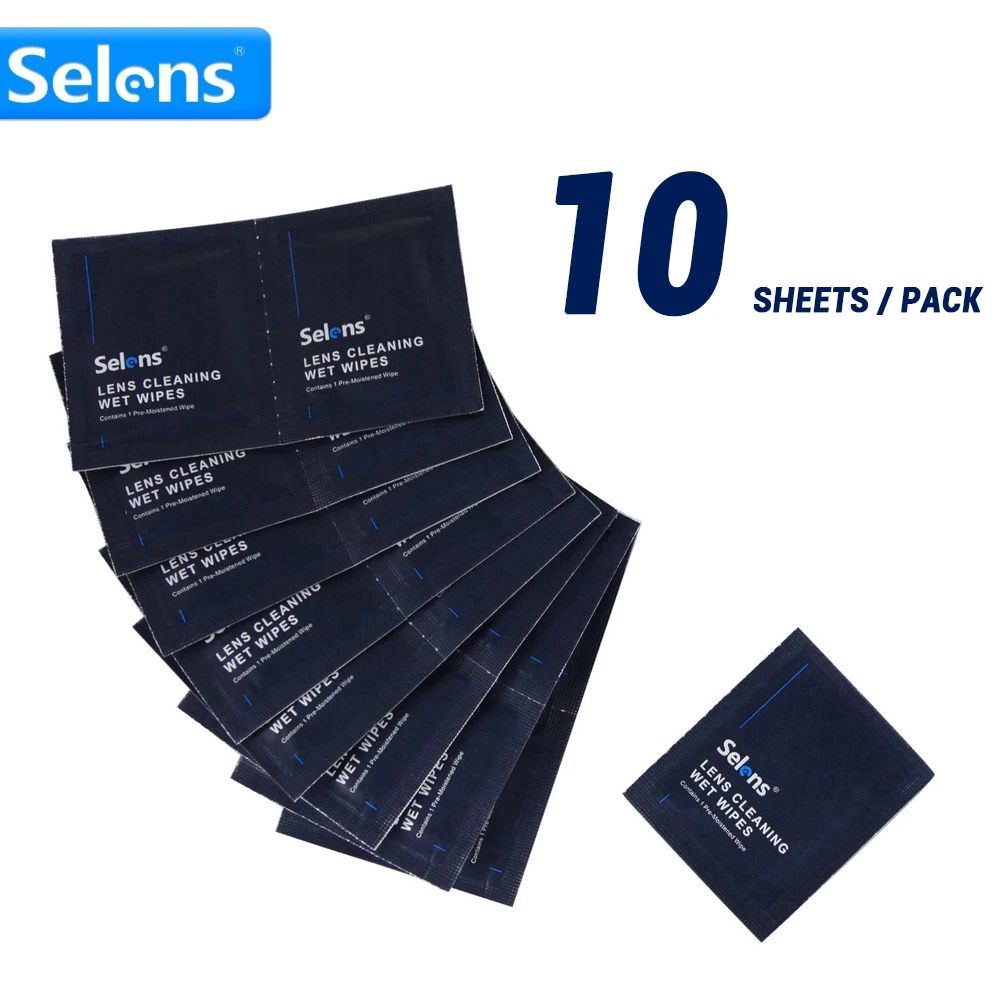 Selens 10 Sheets/Pack Wet Wipes Pre-moistened Tissue for Camera Lens Filter Glasses LCD Monitor Tablet Cleaning Professional | Электроника