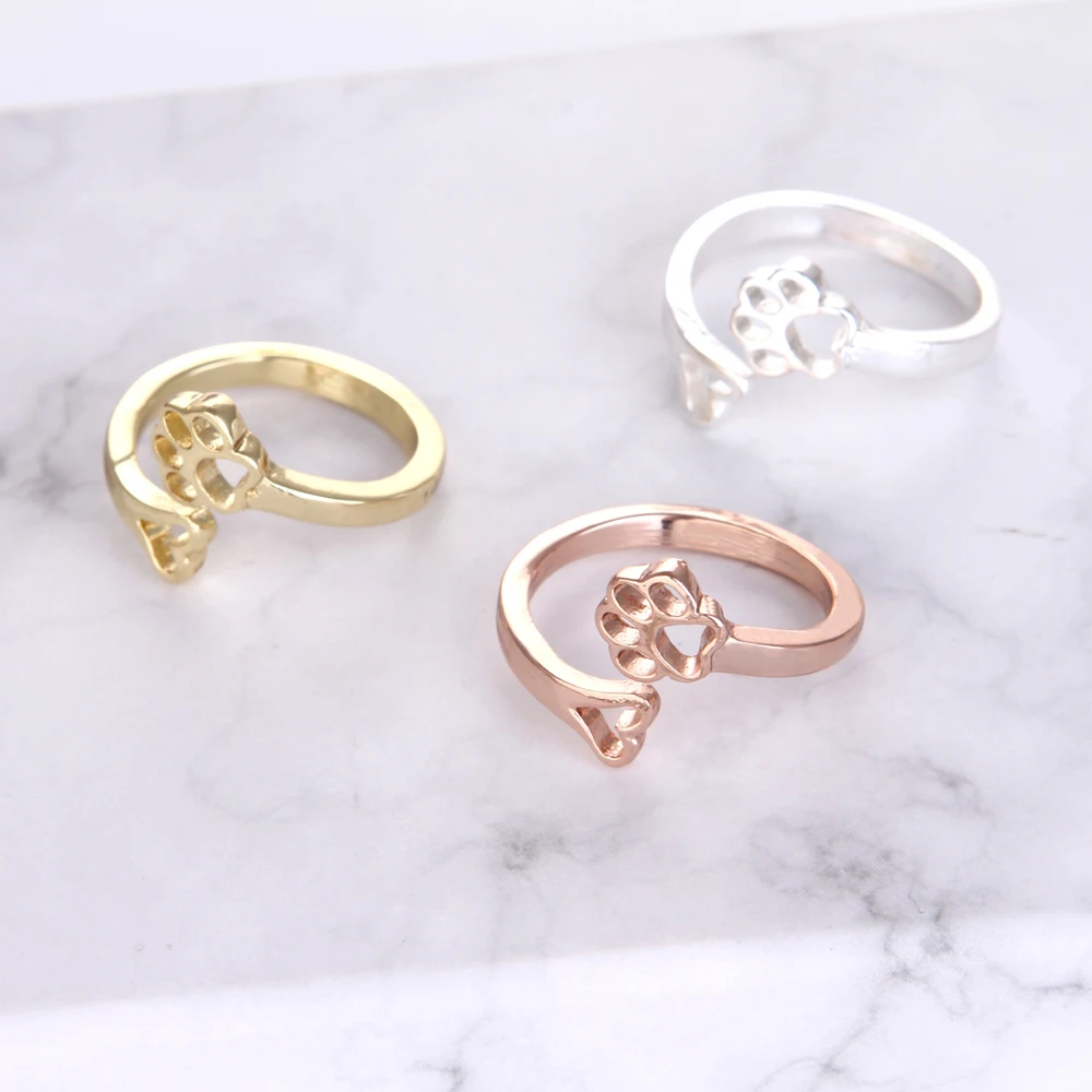 Always By My Heart Adjustable Ring Simple Paw and Heart Ring Women Jewelry Finger for Ladies SanLan On.