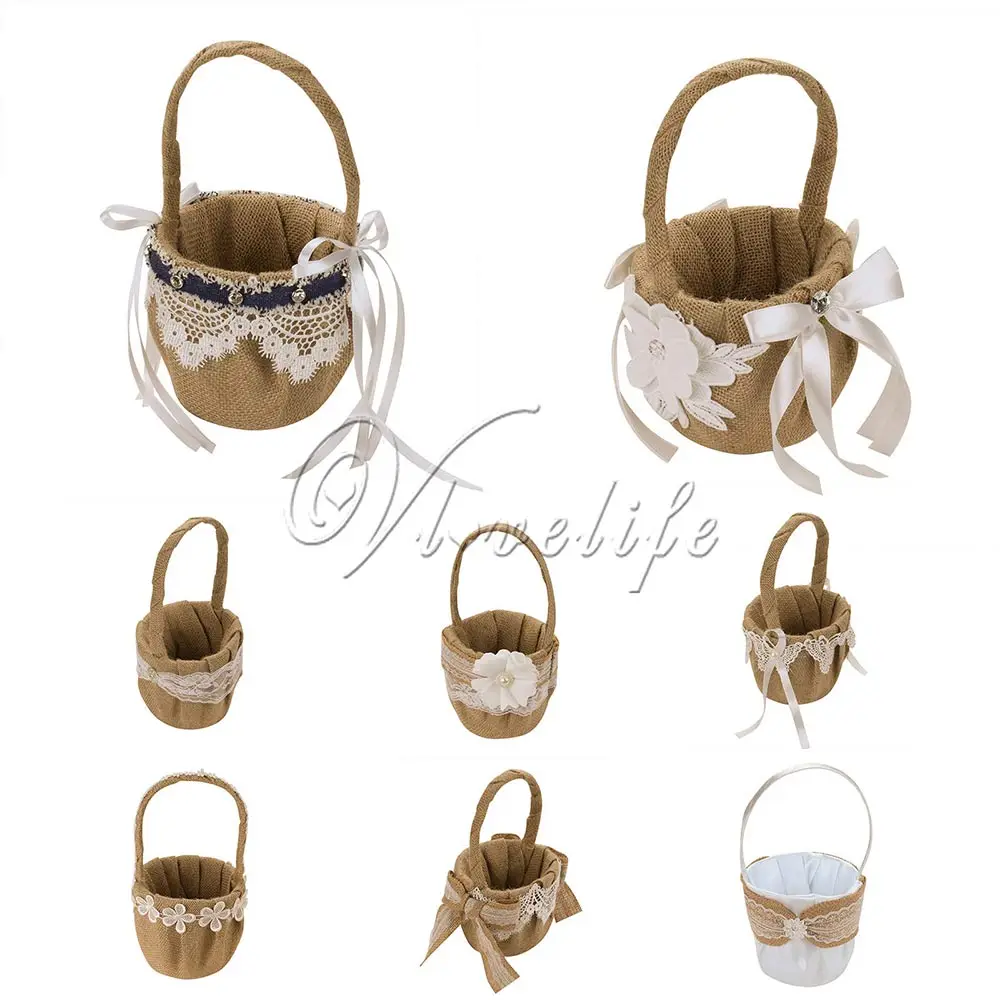 Корзина для цветов в стиле ретро свадебная корзина из мешковины с кружевными