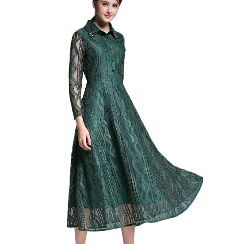 2018 Демисезонный Кружево тонкий Бисер Длинные платья женские ручной работы