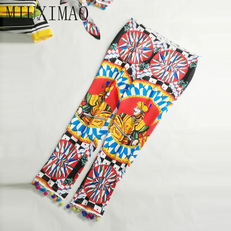 

2019 Latest Europe Spring Suit Sets 2 Piece V-Neck Full Sleeve Slim Tassels Top + Above Claf-Length Geometric jumpsuit Women