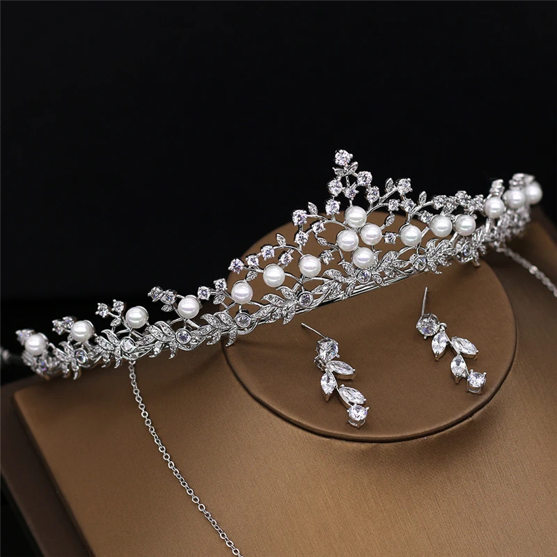 amupp New Cubic Zirconia Wedding Jewelry Sets Micro Paved Full CZ Zircon Brides Tiara Necklace and Earrings Set for Costume Prom | Украшения
