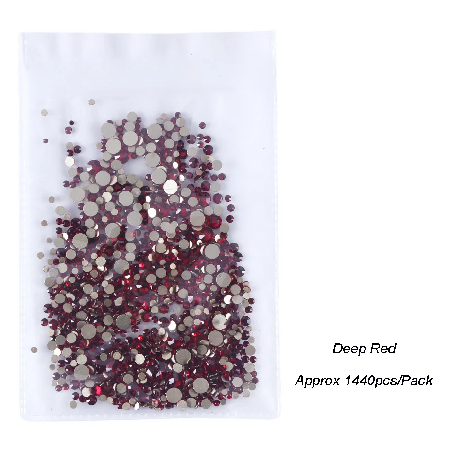 Dark Red 1440 шт Стразы для ногтей AB Цвет SS4-SS20 не горячей фиксации Стразы для ногтей для маникюра украшения ногтей аксессуары SA1015 - Цвет: Dark Red