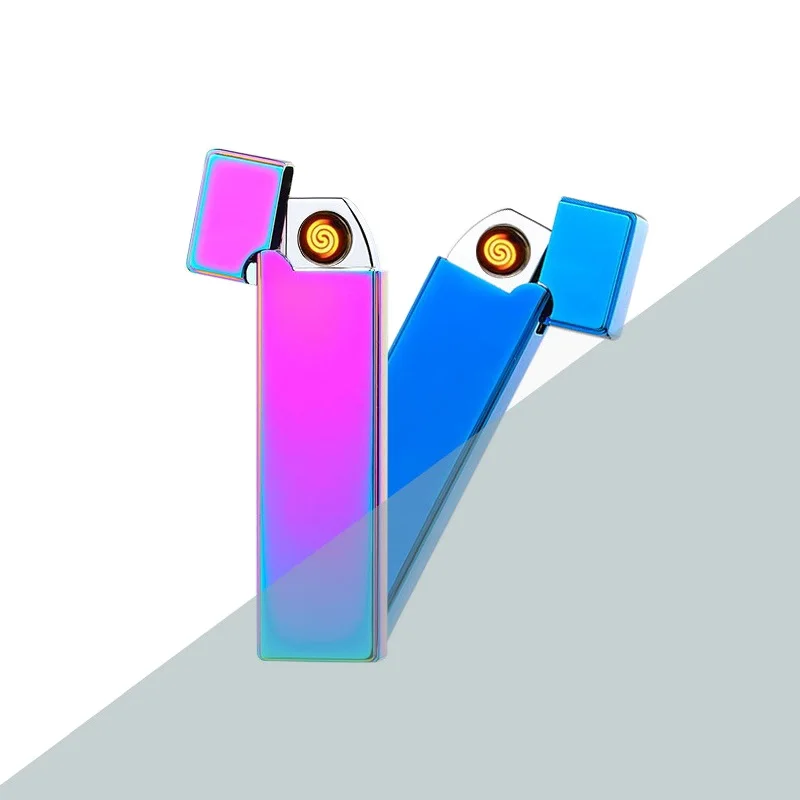 Крутая Электронная зажигалка ультратонкая металлическая импульсная USB