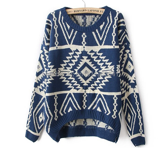 Free shipping 2014 branded new retro street base pullovers European/American pop art geomotric pattern sweater women tops WS011 | Женская