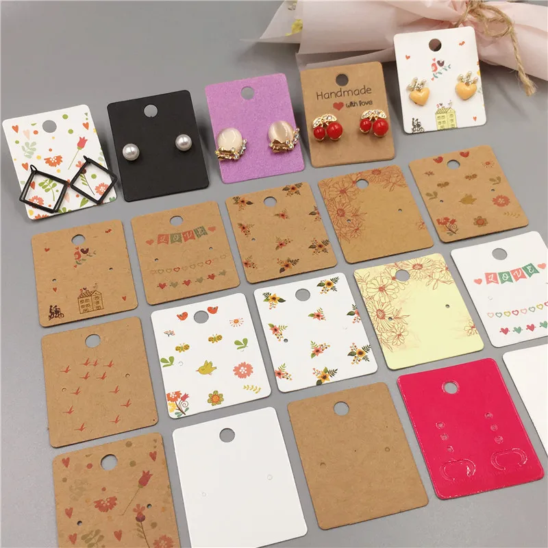 

50 pcs Retro kraft paper Earring Cards 5x4cm Multiple styles small jewelry accessory displays card small earring packing card