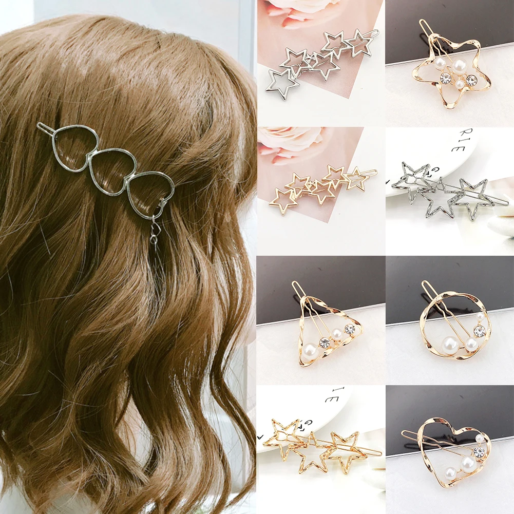 2019 блестящие полые Звезды Любовь Сердце Металлические шпильки для волос женские