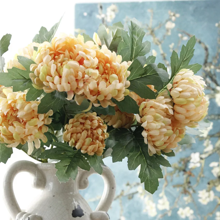 Цветы 5 голов Marigolds искусственные Хризантемы цветы Флорес для дома сад свадебные