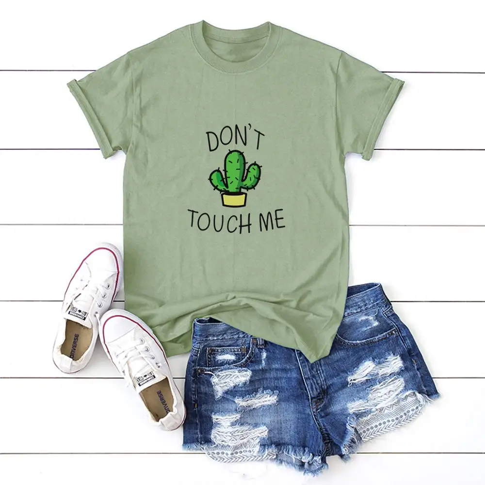 Женская летняя свободная футболка с коротким рукавом и надписью Don't Touch Me модные