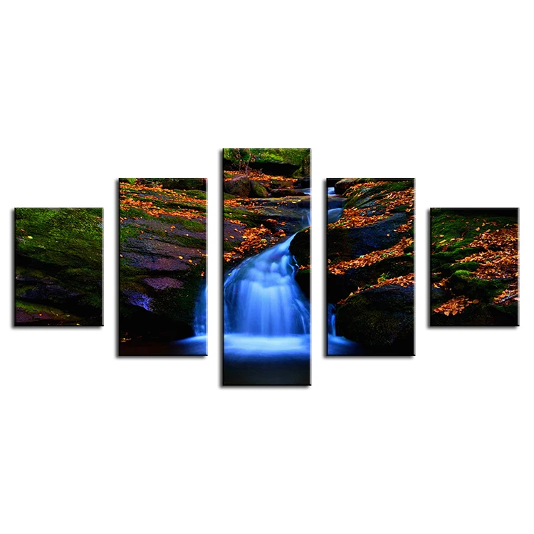 

DP 5pc waterfall-in-autumn Oil Painting Printed wall Painting On Canvas pictures for Home Decor Wall Decor