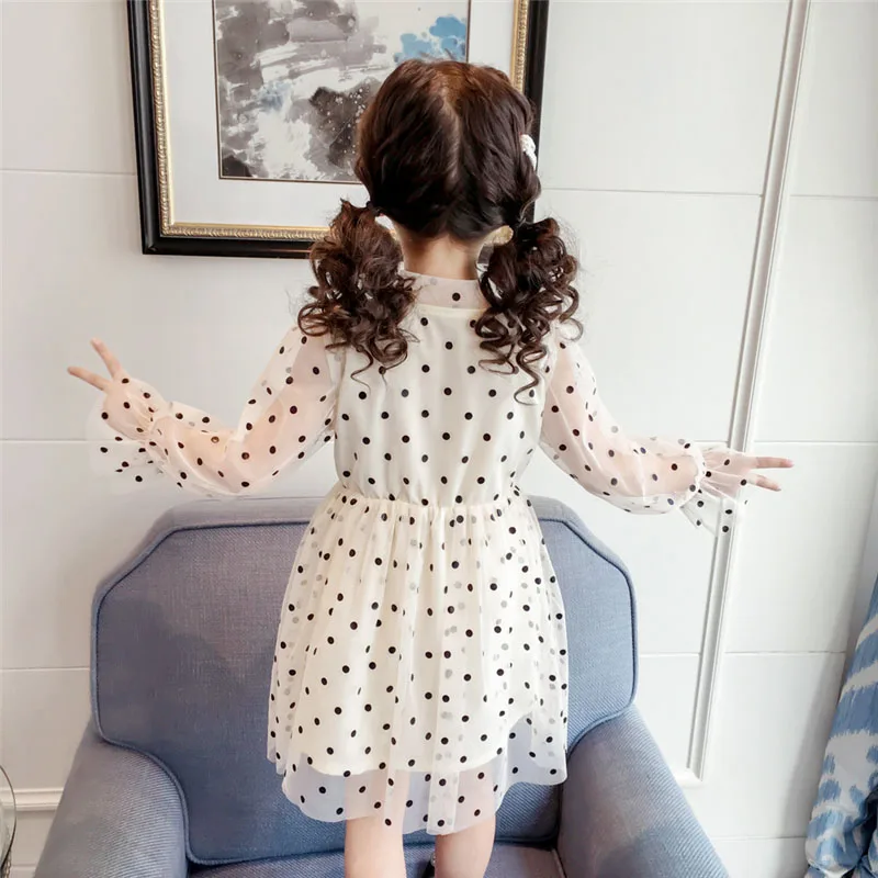 Весеннее тонкое платье в горошек для девочек 2019 Новое милое принцессы с