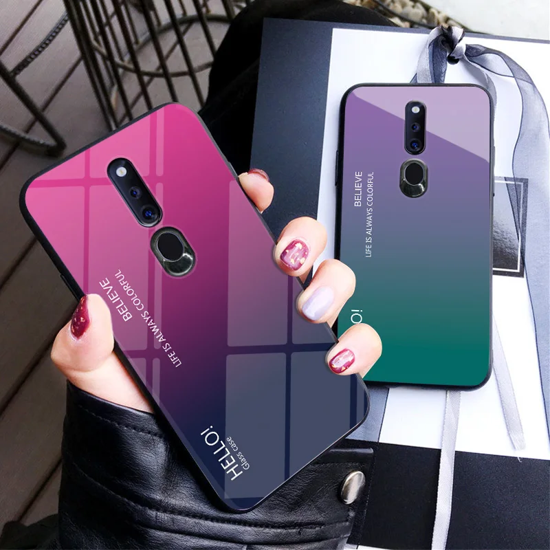 Vintage Case For OPPO F11 Pro /F11 Gradient Tempered Glass Back Protective Bright Reno 10 10x Zoom Capa Fundas Z Coque |