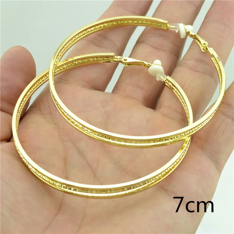 gold clip 7cm Женские серьги на клипсах, без пирсинга, для ночного клуба, диджея, большой круг, розовое золото, серебро, модные ювелирные изделия, серьги - Окраска металла: gold clip 7cm