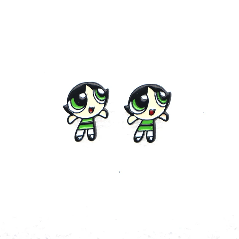 MS1053 DMLSKY Powerpuff серьги для девушек женские модные серьги-гвоздики Очаровательная Сережка с героями мультфильмов милые подарки для детей