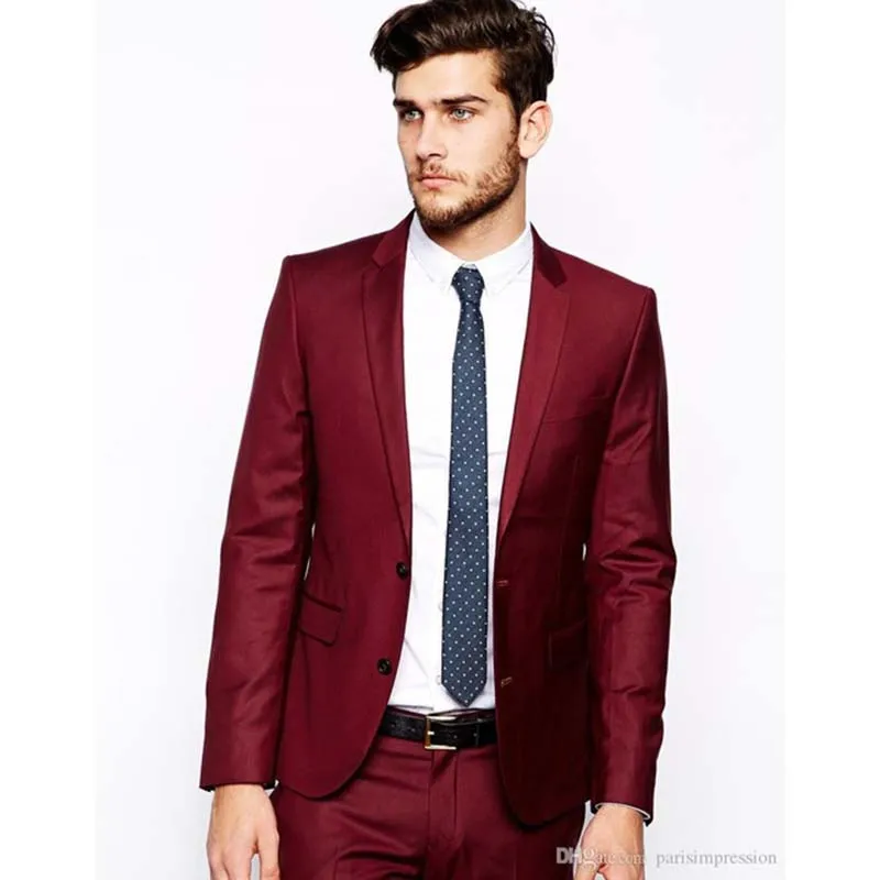 

costume homme custom slim fit Red Notched Lapel men blazers two button Business Suit Men Wedding Suits Groom Best man Suit