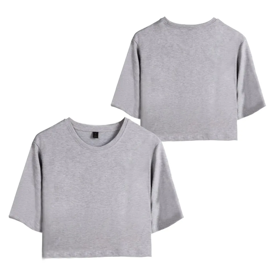 gray Solid color Дропшиппинг DIY Пользовательский логотип Футболка женская сексуальная открытый пупок футболка хип хоп хлопок короткий рукав Kpop Настроить кроп Топы - Цвет: gray Solid color