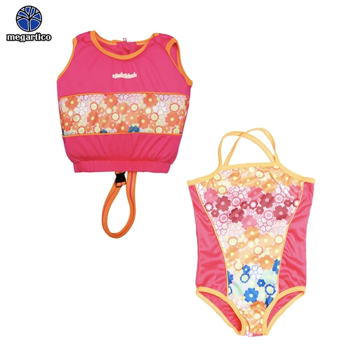 Flower Megartico life vest kids swim trainer suit for children boys toddler float aids sharks girls life jacket vest 2 pieces set - Цвет: Flower