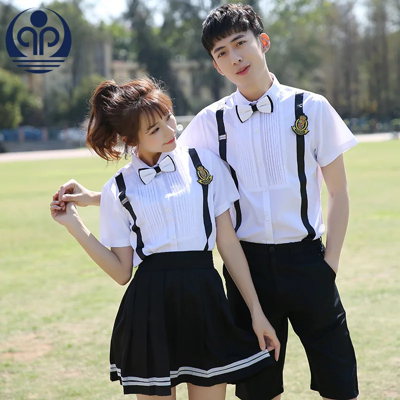

Униформа для студентов и школы с декоративными ремешками, школьная одежда с короткими рукавами, 2 шт., одежда для средней школы