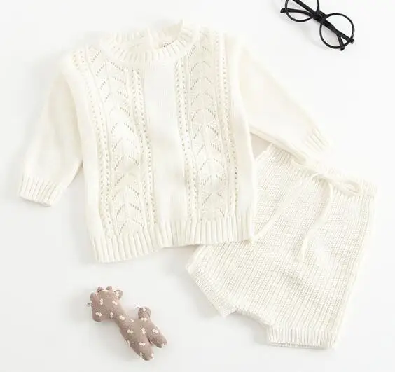 B83S01 White Коллекция года, одежда для маленьких девочек Хлопковый вязаный комплект, пальто и шорты для малышей весенне-осенний комплект одежды для младенцев Одежда для маленьких мальчиков зимняя одежда - Цвет: B83S01 White