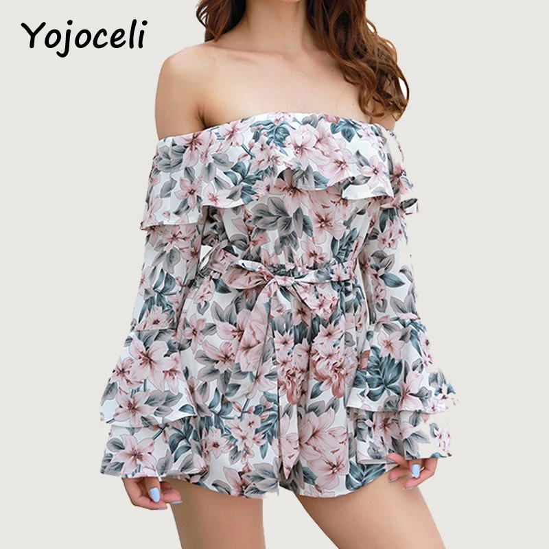 Женский комбинезон Yojoceli пляжный с открытыми плечами и цветочным принтом