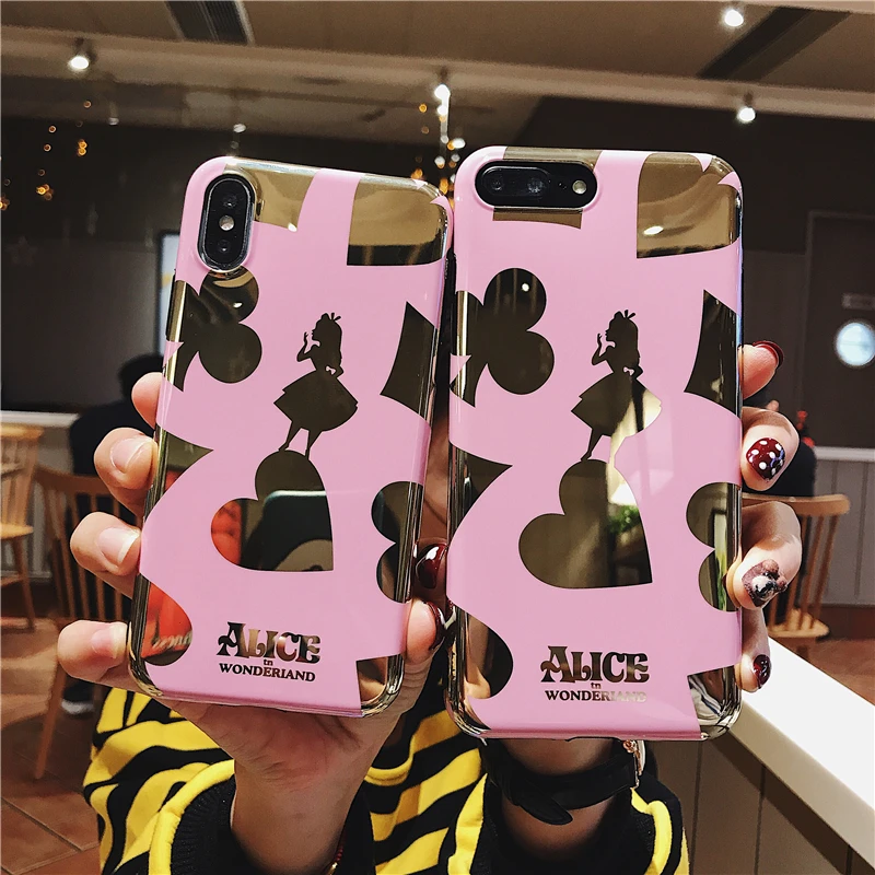For iPhone XS Max Cute Case Alice mirror Soft Coque Phone Cases for Apple Xs XR X 7 7plus 8 8plus 6 6Sp shell pink case |