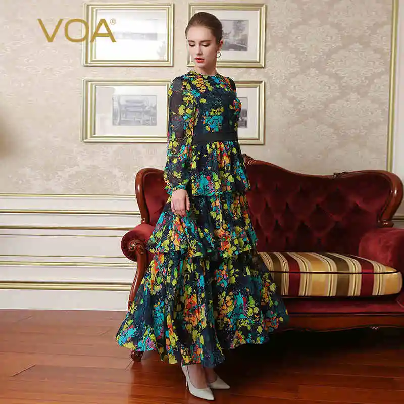 VOA шелковое праздничное платье принцессы подиум кекс цветочный принт Бохо осень