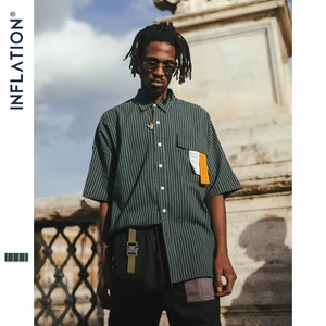 Инфляция Zhongwen рубашка в полоску с коротким рукавом Повседневная рубашка большого размера высокое качество мужские рубашки уличная одежда 2019 мужская одежда 9207S