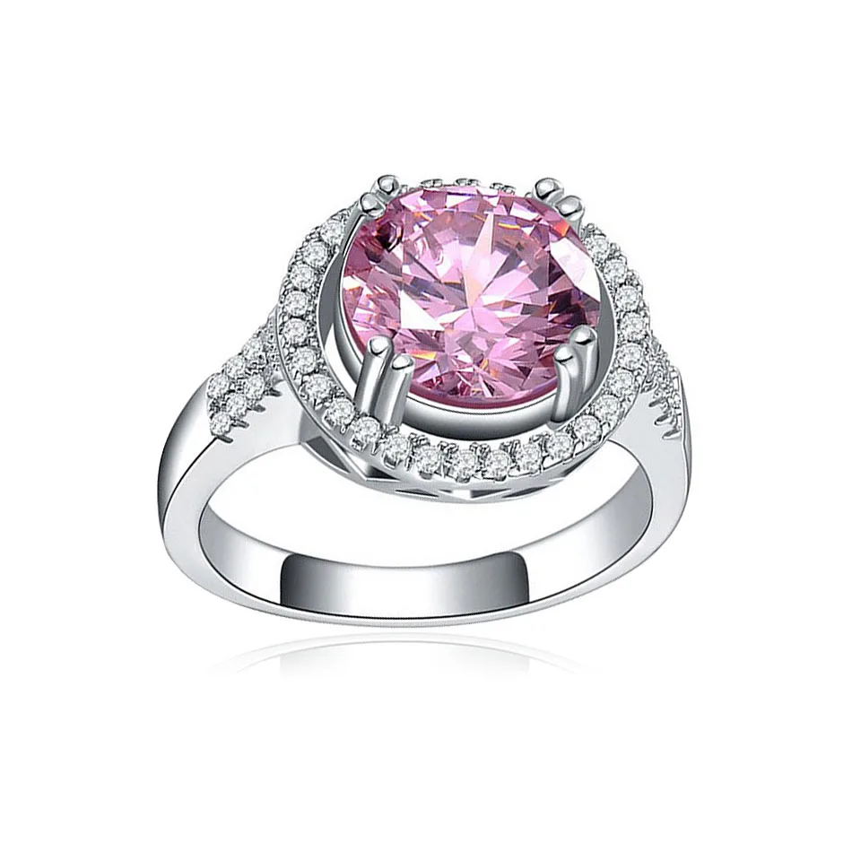 Европейский Мода Bijoux серебряные кольца для женщин розовое кольцо с кристаллом