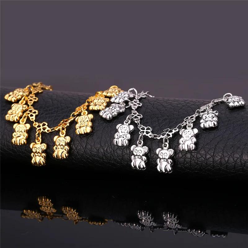 Женский браслет Collare Золотой/Серебристый на щиколотку с милым медведем оптовая