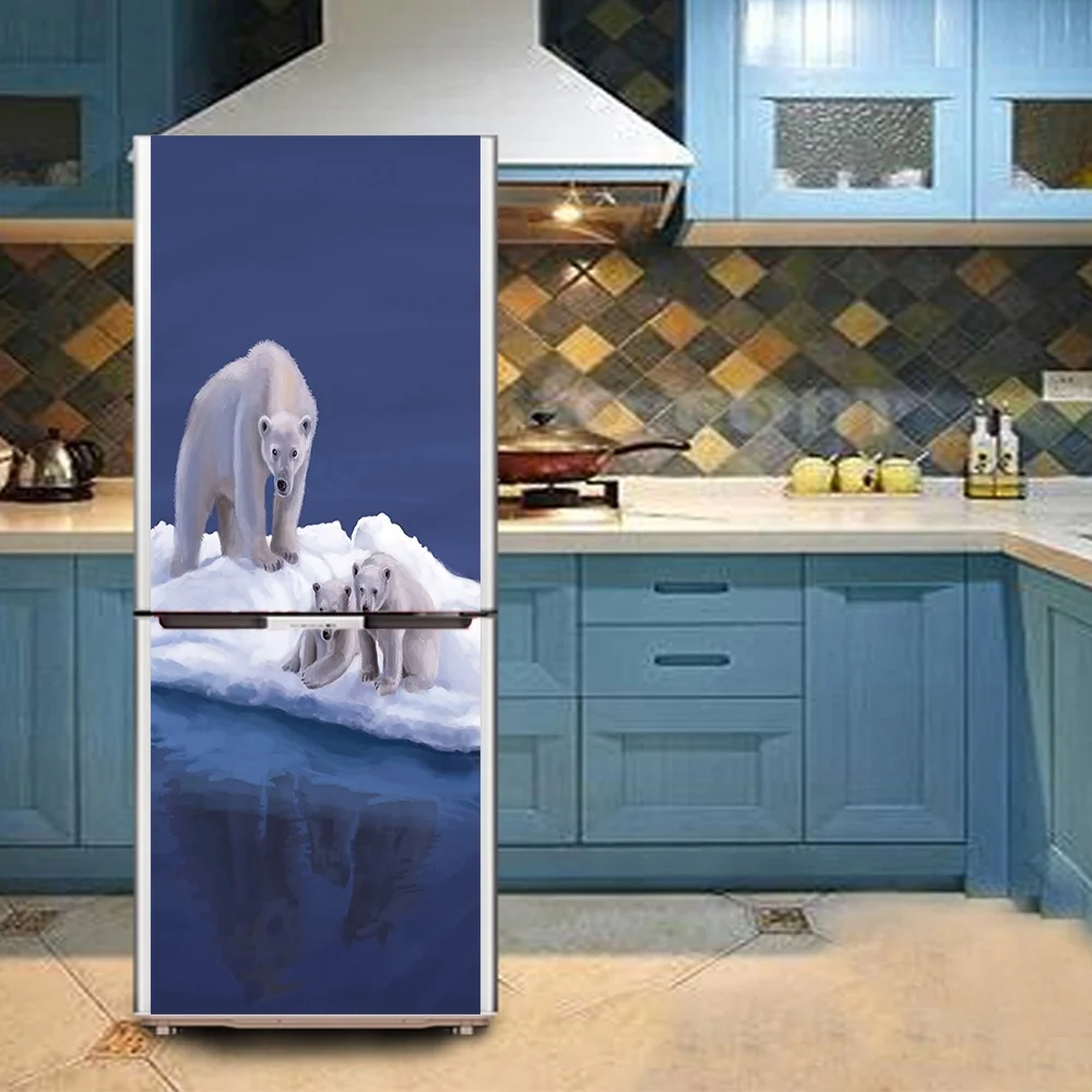 DIY полярный медведь водостойкая самоклеящаяся наклейка на холодильник дверь