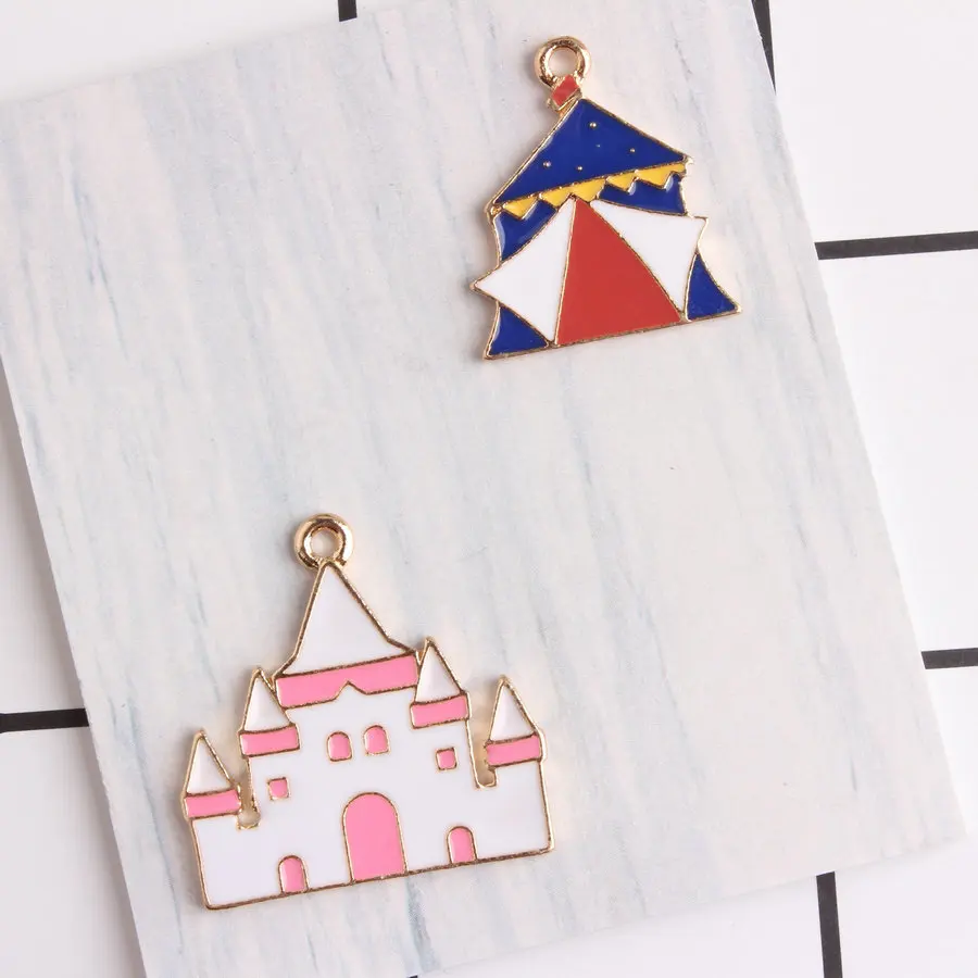 

50PCs/Lot Kawaii House Pendant Charms Cute Circus Castle Shape Enamel Oil Drop Metal Bracelet Necklace Alloy Charm