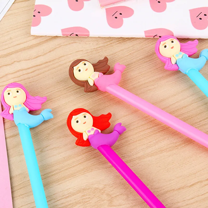 

100 Pcs Creative Stationery Mermaid Cartoon Gel Pen Little Fish Black Office Sign Pen Kawaii School Supplies Stationery