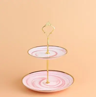 double-S-pink Европейская Золотая инкрустация костяного фарфора, фруктовые тарелки для закусок блюда для тортов, тарелка для конфет, фарфоровый поднос, керамическая посуда, украшение - Цвет: double-S-pink