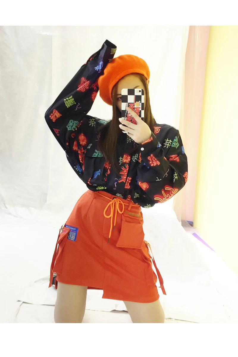 Street Society Shot Stylish Hip-hop Army Big Pocket Ribbon Workwear Short Skirt with Slim Half-length Skirts | Женская одежда