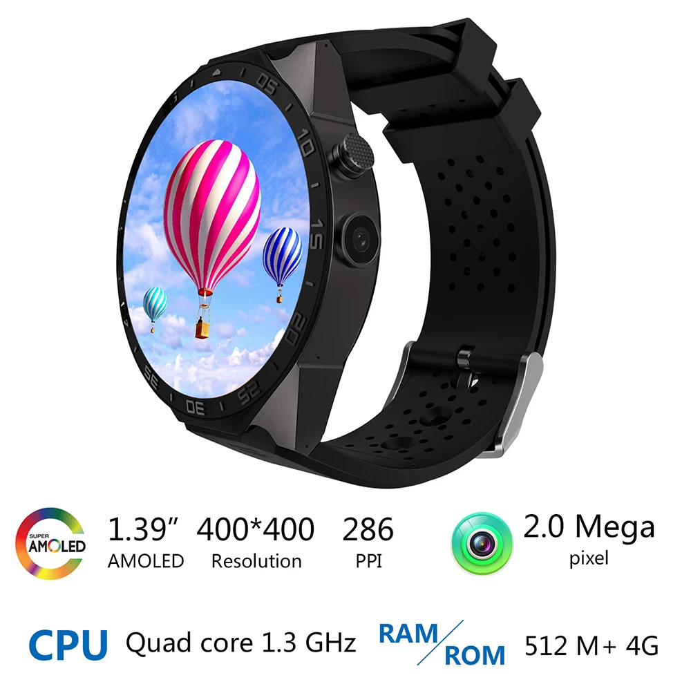 KW88 3g WI FI gps bluetooth smart watch Android 5 1 MTK6580 Процессор 39 дюймов 2.0MP камеры smartwatch для iphone huawei