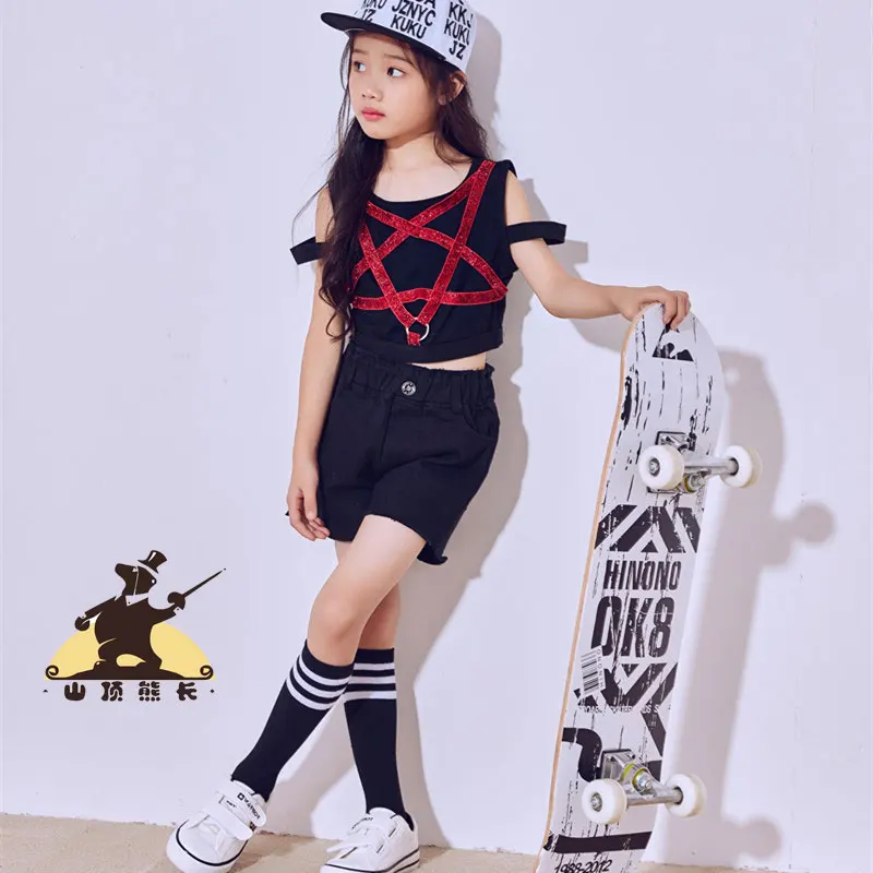 New Children's Jazz Modern Dance Costumes Girls Hip-hop Korean Performance Five-pointed Star Vest Suit |