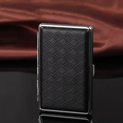 Black square pattern 20 сигарет Дерево Узор мужской кожаный чехол для сигарет Водонепроницаемый коробка для хранения герметичный тонкий портативный персонализированные подарки - Цвет: Black square pattern