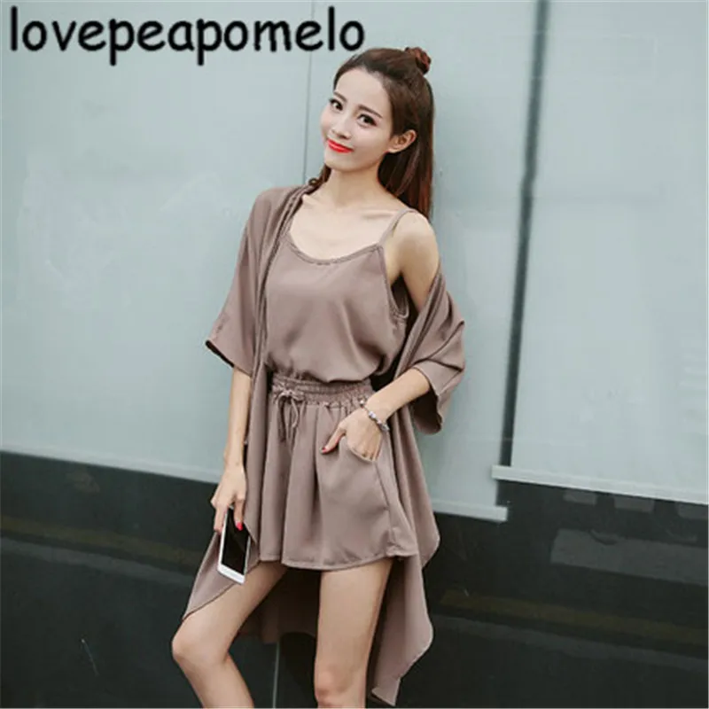 2018 spring and summer women's short-sleeved long-sleeved cardigan sling wide leg pants loose large size fashion suit 5XL D202 |
