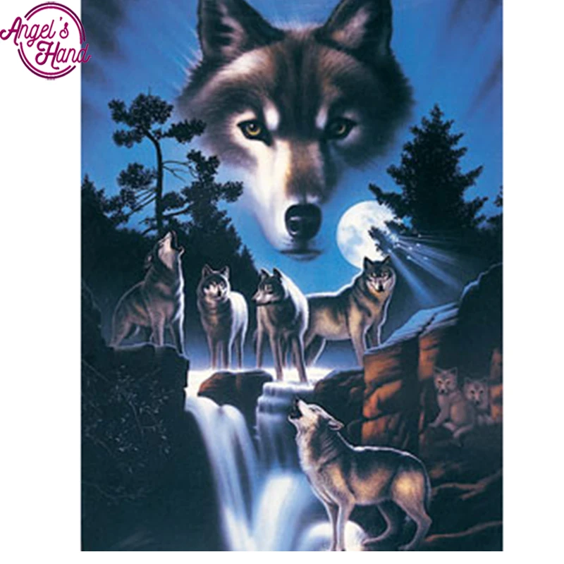Full drill 5D DIY diamond embroidery wolf at night square painting Cross Stitch Rhinestone mosaic home decoration gift | Дом и сад