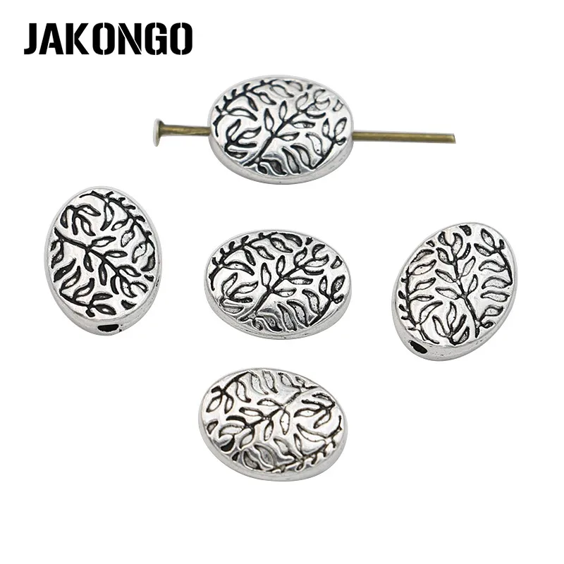 

JAKONGO Oval Flower Spacer Beads Antique Silver Plated Loose Beads for Jewelry Making Bracelet DIY Handmade Craft 15pcs