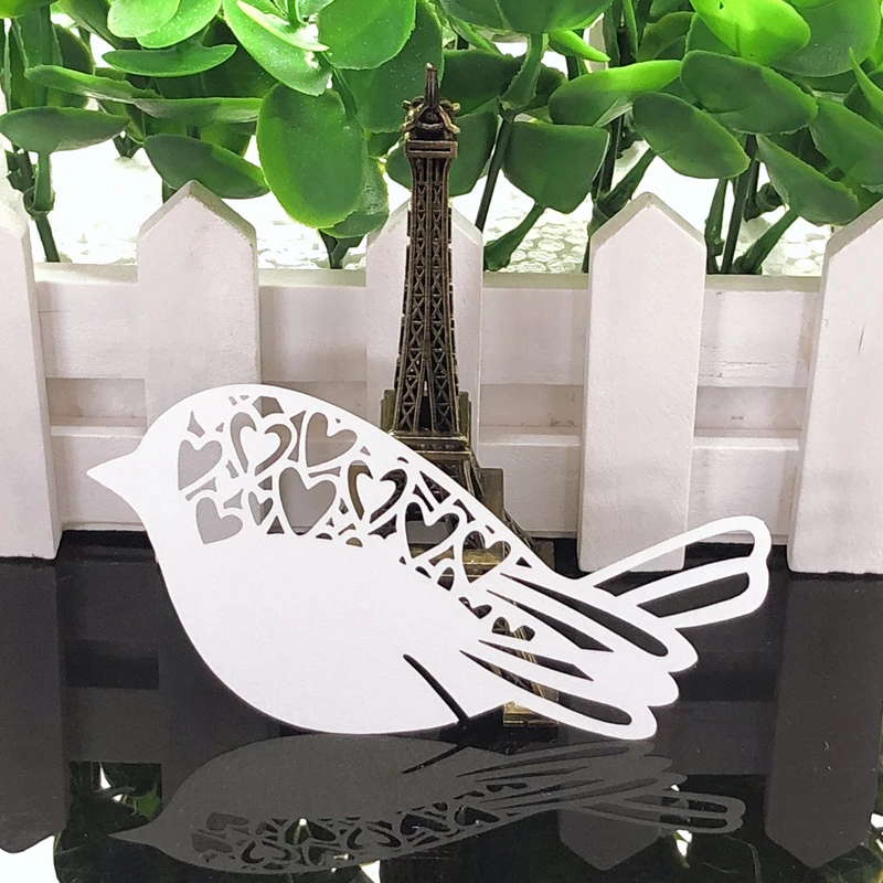 

10Colors 50pcs Birds Laser Cut Place Card Cup Card DIY Table Mark Wine Glass Paper Card Wedding Christmas Birthday Party Decor