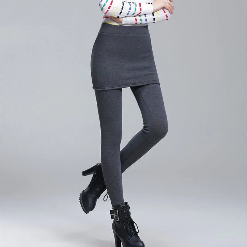 Теплые женские облегающие штаны с флисом большие размеры S 4XL юбка + длинные брюки