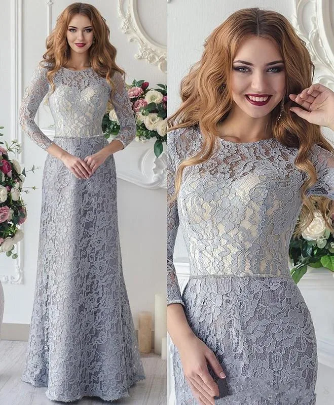 Кружева Русалка 2017 Арабский Мать Невесты Платья Scoop Длинные Рукава Sexy Матери