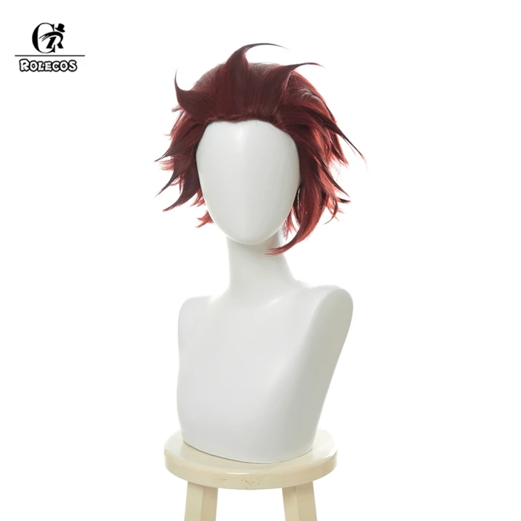 As the picture ROLECOS Demon Slayer Косплей волосы Tanjirou Kamado Косплей головные уборы Kimetsu no Yaiba 25 см мужские волосы красный и черный - Цвет: As the picture