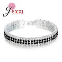 luxury mixed color shiny crystal bracelets for women fashion 925 sterling silver bracelets bangles bridal wedding jewelry