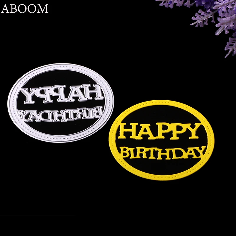 ABOOM 1 шт. Овальный трафарет с надписью Happy Birthday металлические штампы для тиснения